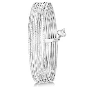 Juego de Joyería Fina de Oro Blanco de 14K, Pulseras de Siete Brazalete Ajustables con Corte de Diamante - Product Image 1