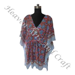 Nueva llegada 2024 indio bloque de mano estampado Kaftan Robe KFCS187 vestido de verano Kimono vacaciones vestido holgado ropa de mujer - Product Image 2