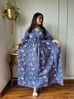 Robe caftan en coton pour femme sur mesure-Col en V, imprimé ethnique, couche de gilet, coupe avec cordon de serrage adaptée aux clients de la boutique