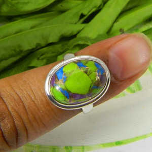 Anillo fino de Plata de Ley 925 al por mayor estilo llamativo ovalado turquesa forma geométrica ajuste invisible de platino chapado en rodio - Product Image 2