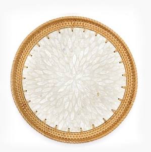 Elegante bandeja de nácar con borde de ratán para decoración de mesa, placa de fregona, bandejas para servir alimentos HNHCraft, diseño OEM en Vietnam - Product Image 1