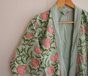 Bata de baño de algodón 100% unisex estilo indio Kantha Stitch Maxi, bata de baño de tamaño libre, abrigo largo frontal, ropa de noche, Kimono con letras únicas - Product Image 5