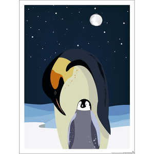 Póster para habitación infantil, adorable pingüino madre con cría para dormitorios infantiles - Product Image 1