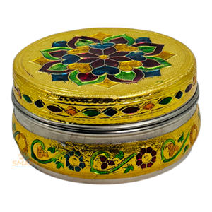 Stainless Steel <b>Gold</b>-Plated Round Meenakari Dibba for Home Decoration and <b>Gifting</b> - Product Image 4