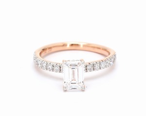Anillo de compromiso de diamante cultivado en laboratorio de 1,41 quilates, corte esmeralda, claridad de color EF, Color 14K, oro rosa, joyería nupcial certificada - Product Image 1