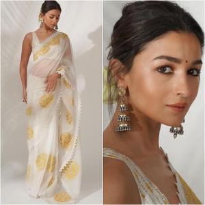 Sari en soie ethnique traditionnel de haute qualité pour adultes tissu Georgette avec vêtements indiens et pakistanais multi-brodés lourds - Product Image 3