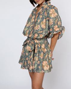 Robe chemise trapèze en coton SRJ EXPORTS, imprimé floral fait main, col en V, longueur mi-mollet, ceinture à la taille, finition métallique brillante, décontractée, sexy, grandes tailles - Product Image 1