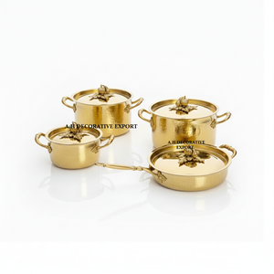 Ensemble de casseroles et poêles en acier inoxydable martelé à la main, écologiques, avec poignées décoratives en forme de feuille, style royal, pour la cuisine moderne européenne - Product Image 3
