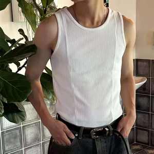 Camiseta sin Mangas Gruesa de Canalé Blanca para Hombre, Camiseta Deportiva Ajustada de Verano, Camisetas Deportivas Americanas - Product Image 2