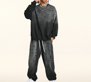 Vente en gros Sweat à capuche et pantalon délavés à l'acide surdimensionnés vintage personnalisés pour hommes Ensemble de survêtement deux pièces de haute qualité pour hommes - Product Image 2