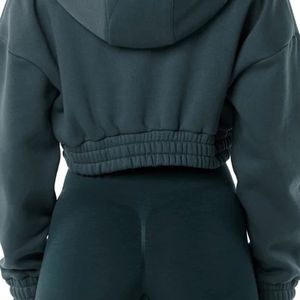 Sudadera corta con capucha para mujer, 55% algodón, 45% licra, estilo gota, con cremallera completa - Product Image 6