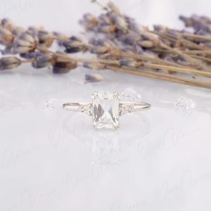 Anillo clásico joyería para mujer plata estilo bohemio joyería 925 plata esterlina Topacio blanco piedra preciosa anillo hecho a mano regalo para esposa - Product Image 1