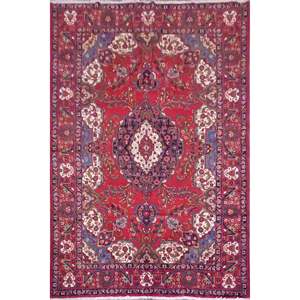 Joshghan Semi Antique Hand Knotted Persian Joshghan Tabriz Rugs Red, 10'11 X 7', Panr02481 (Red : 10668) - Product Image 1