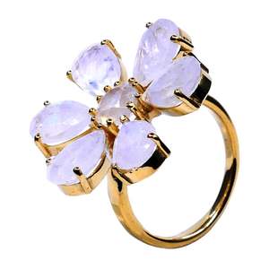 925 Sterling Silver Classic Style White <b>Rainbow</b> Moonstone Ring Gold Plated for Weddings - Product Image 6
