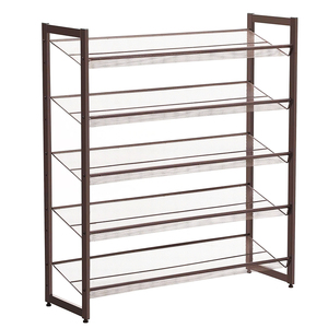Stackable Shoe Shelf Metal Shoe Storage Organizer with 5 Tier <b>Adjustable</b> Flat or Angled Mesh <b>Shelves</b> - Product Image 5