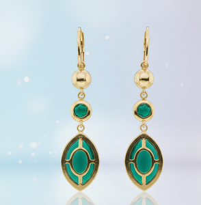 ต่างหูพลอยทรงกลมและทรงมาร์ควิสสีเขียวไฮโดรที่สง่างาม |   ต่างหูเงินแท้ 925 ชุบทอง 18K แบบห้อย เหมาะสำหรับงานแต่งงาน - Product Image 3