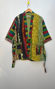 Automne hiver hommes Kantha Varsity veste à la main Patchwork broderie matelassé conception lettre motif coupe travail Kimono manteau - Product Image 2