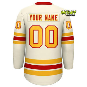 บริการ OEM เสื้อฮอกกี้น้ำแข็งพิมพ์ลายโลโก้ตามสั่งด้วยเทคนิคการถ่ายเทความร้อน ผลิตจากโพลีเอสเตอร์ 100% ระบายอากาศได้ดี แห้งเร็ว - Product Image 3