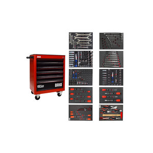 Movable 6-Drawer Lockable <b>Tool</b> Cart 259-Piece Red Stainless Steel Workshop <b>Cabinet</b> - Product Image 5