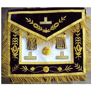 Delantal Masónico Azul de Logia, Bordado a Mano con Hilo de Bullion, Guante Morado de la MEJOR CALIDAD, Delantal Masónico de Arco Real, Piel de Cordero - Product Image 1