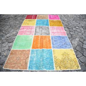 พรมตุรกีแนววินเทจแบบผสมผสานขนแกะสีเบจขนาดใหญ่4.3x7.2ฟุตงานปะติดโถงทางเดินสี่เหลี่ยมผืนผ้าสำหรับห้องนอนโถงทางเดิน - Product Image 1