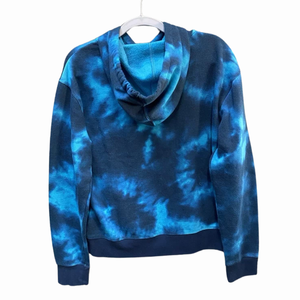 Venta caliente de las mujeres Blue Tie Dye Pullover Hoodie Cotton Fleece Cropped Pullover Hooded Streetwear Top - Product Image 2