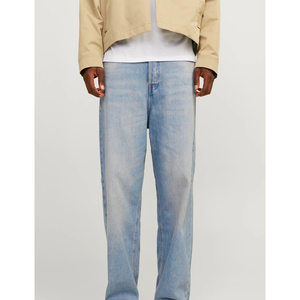 Jeans en denim pour homme avec imprimé lettres, poches, broderie, coupe droite, ample, style streetwear rétro, denim vintage, ample, OEM - Product Image 5