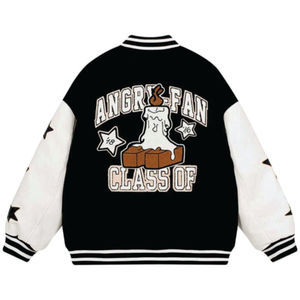 Venta al por mayor de chaqueta de bombardero en blanco personalizado chaqueta de béisbol de cuero logotipo frontal reversible ecológico unisex - Product Image 6
