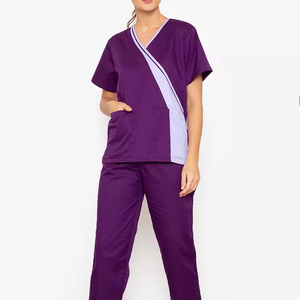 Ensembles de gommages pour hôpitaux avec col en V et logo personnalisé OEM en vente chaude uniformes médicaux d'infirmières pour femmes tissu tricoté à chaud - Product Image 1
