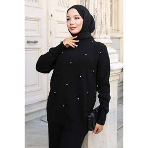 เมก้า เมอร์เชนท์ เสื้อไหมพรมสไตล์ลำลองแต่งดีเทลหิน สีดำ 90744 อะคริลิก 100% สำหรับผู้หญิง - Product Image 2