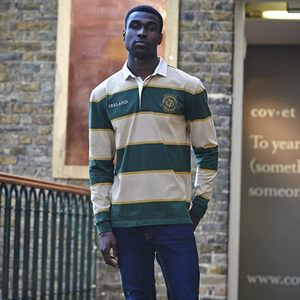 Maillot Rugby Rayé Vert et Blanc-Polo Manches Longues Brodé en Polyester Coton Parfait - Product Image 4