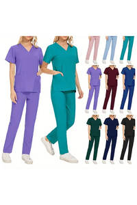 ชุดเครื่องแบบพยาบาลคอวีแขนสั้นผ้าไหมชุดขัดสำหรับโรงพยาบาลพิมพ์ลายกำหนดโลโก้ได้เองในฤดูร้อน - Product Image 6