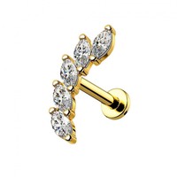 Pendientes de Titanio ASTM F136 con Diseño Curvo Marquise y 5 Circonitas Cúbicas, Roscados Internamente, Hipoalergénicos, Calibre 16G, para Perforaciones de Cartílago, Hélix y Tragus