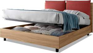 Cama Matrimonial con Contenedor 140x195 cm, HECHO EN ITALIA, Cabecero Acolchado con Cojín y Rejilla de Láminas, Madera de Roble EVERGREENWEB - Product Image 5