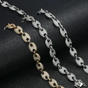 Collier chaîne à maillons en argent 925 pour homme, style hip-hop, serti de moissanite, motif grains de café et nez de cochon, bijoux de rappeur de luxe, type choker - Product Image 3