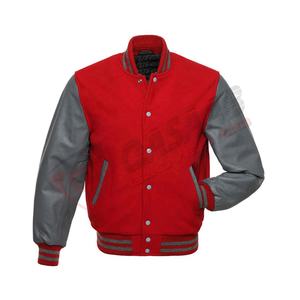 Wool-Body Breathable <b>Black</b> Cowhide <b>Leather</b> Sleeve Crew-neck Longed-Zippers Autumn Winter Varsity's Jackets - Product Image 4