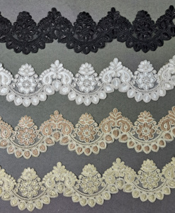 Encaje de poliéster/algodón suave con bordado metálico de lentejuelas y pedrería, tacto suave, para decoración de lehenga nupcial, marca TSL N-9 - Product Image 1
