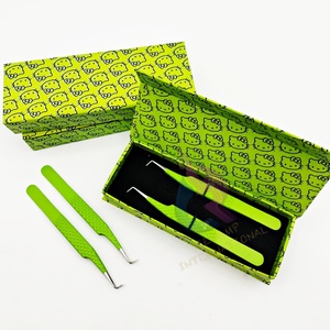 Pinzas verdes de bota delgada de 90 grados de alta precisión, cajas de pinzas de pestañas Hello Kitty ecológicas, puntiagudas para extensiones de pestañas - Product Image 4