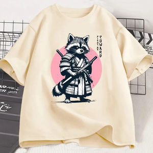 Fight Me Coward Vintage Samurai Raccoon <b>T</b> <b>Shirt</b> Japanese Cat <b>Funny</b> Graphic <b>T</b>-<b>shirt</b> Short Sleeve O Neck Tees <b>Women</b> Clothing Y2K - Product Image 1