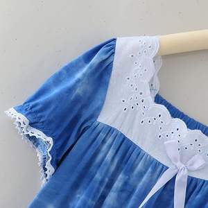 ชุดนอนผ้าฝ้ายกระดุมสีทึบสำหรับเด็กผู้หญิงชุดเดรสแขนพองตัดลูกไม้สำหรับใส่อยู่บ้านคอทรงสี่เหลี่ยม - Product Image 4