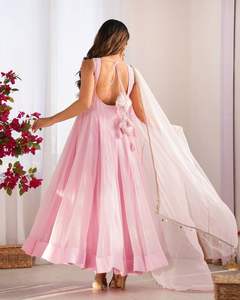 Nuevo diseñador Anarkali Hotfix Work Georgette Real Mirror Work & Lace Border vestido y pantalón con Dupatta cosido completo listo para usar - Product Image 5