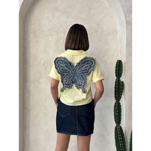 Blusa de Mujer TOPSHOW con Detalle de Mariposa Amarilla, Tejida, al por Mayor - Mezcla de Algodón y Poliéster para Uso Casual y Diario - Product Image 2