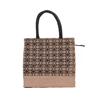 Bolsa de yute ecológica al por mayor con asas de cuero auténtico, reutilizable y espaciosa, estilo elevado, disponible para la venta - Product Image 2