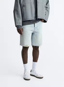 กางเกงยีนส์2025 100% แบบใหม่มีซิปของผู้ชายกางเกงยีนส์ขาสั้นผ้าเดนิมแบบหลวมมีซิปเย็บปักตะเข็บระบายอากาศได้ดี - Product Image 4