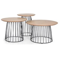 Table basse tendance forme ronde meubles de luxe en bois naturel avec support en poudre noire fer de haute qualité utilisé dans la table