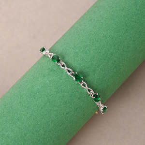NOVAMART Fine 925 Pure <b>Silver</b> Infinity Hand <b>Bracelet</b> with Green Diamond Pearl Zircon Religious Style <b>Charm</b> <b>Bracelets</b> for Gift Wh - Product Image 2