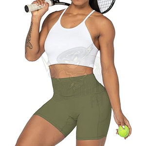 ชุดเลกกิ้งเล่นโยคะของผู้หญิงกางเกงขาสั้นสีพื้นแห้งเร็วออกแบบโลโก้ได้ตามต้องการ - Product Image 6