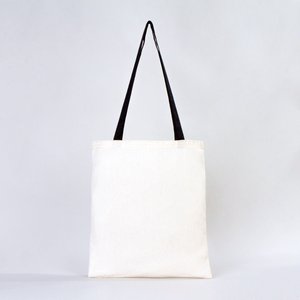 Natural Raw Cotton Tote <b>Bag</b> 14x16 Solid Color Reusable Open Closure with Black Handles Removable <b>Shoulder</b> <b>Strap</b> - Product Image 1