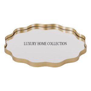 Luxurious decorative metal glass <b>mirror</b> <b>tray</b> <b>with</b> intricate patterns ideal for high end home office and event styling - Product Image 4