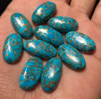 Turquoise Cuivre Bleu Naturel, Cabochon Ovale Allongé 12x24mm Calibré, Pierre Précieuse Libre Polie, Taillée à la Machine par Haute Technologie AMARA